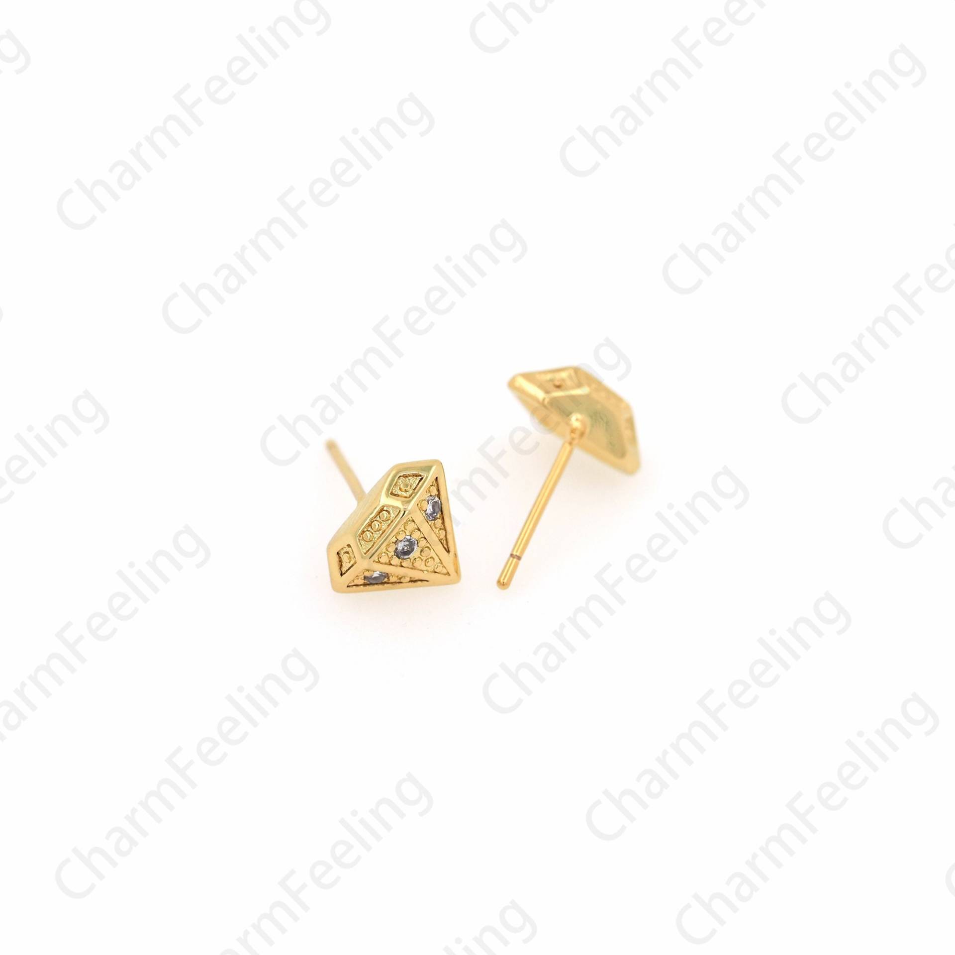 Rhombus Ohrringe, Ohrstecker, Micropavé Cz Diamant Charm, 18K Gold Filled Diy Schmuckzubehör, 8x10mm von CharmFeeling