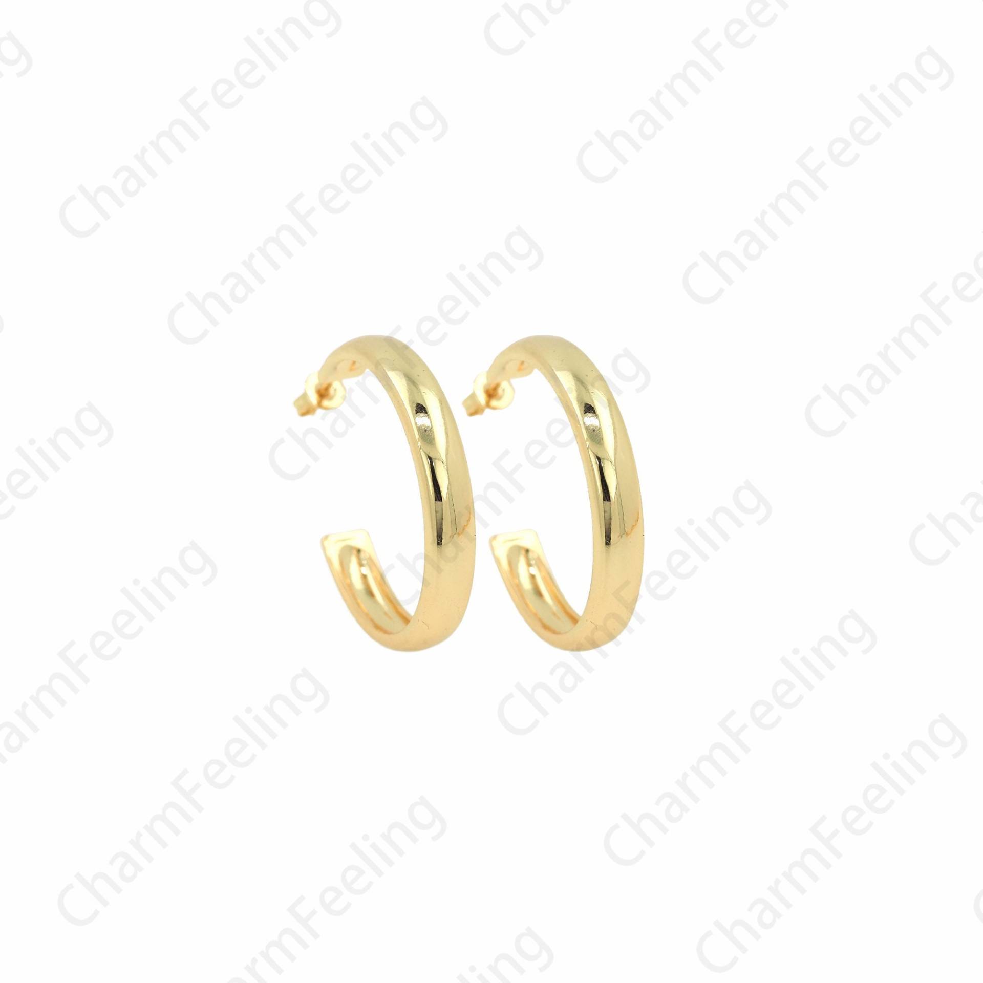 Schlichte Ohrringe, 18K Gold Filled C-Shaped Ring Ohrringe Halbkreis Diy Schmuckherstellung Zubehör 34x35x5, 5mm von CharmFeeling