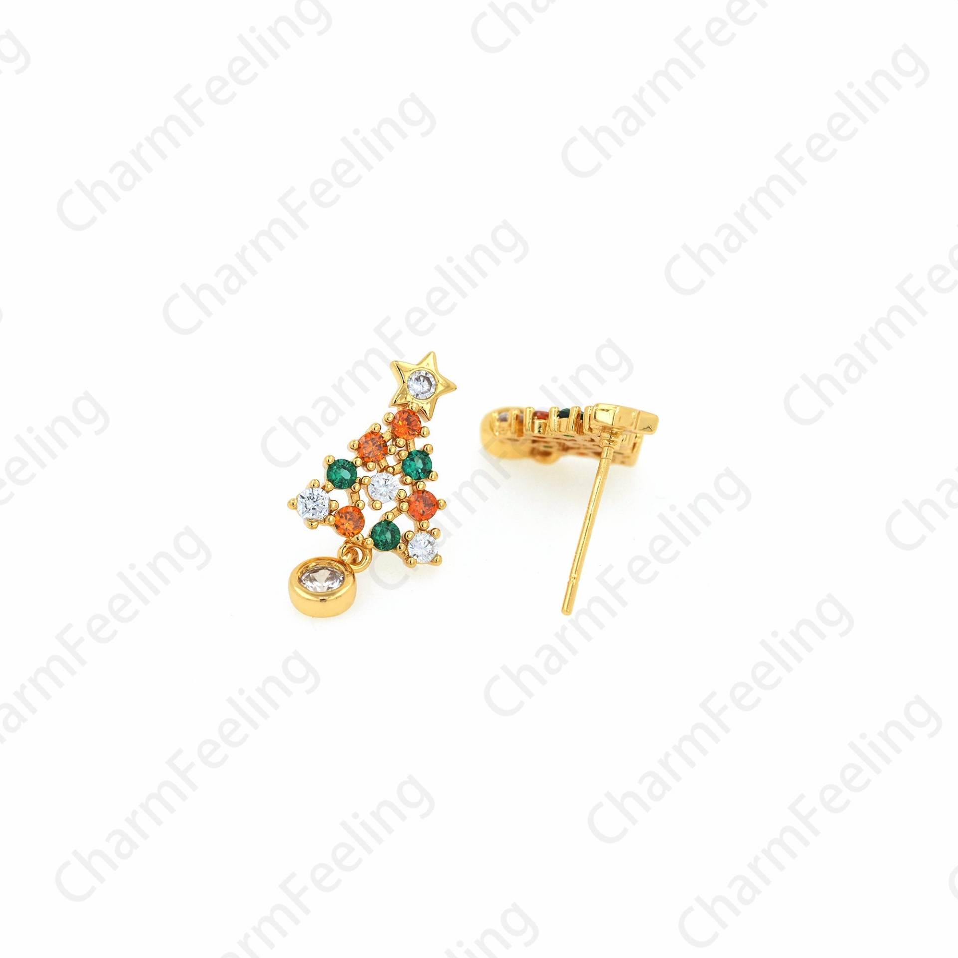 Weihnachtsbaum Ohrstecker, Baum 18K Gold Filled Weihnachtsgeschenke, Micropavé Cz Weihnachtsohrringe, Diy Schmuckzubehör, 20, 5x11mm von CharmFeeling