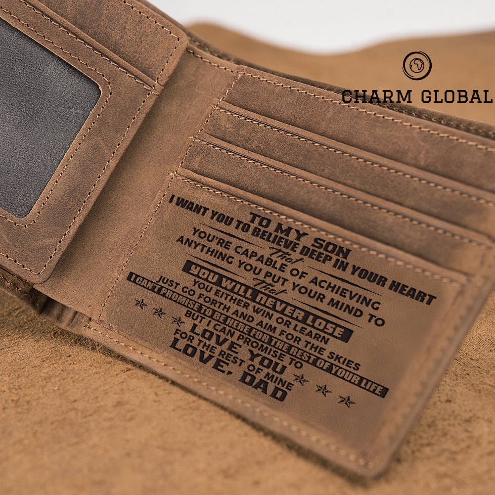 Gravierte Geldbörse Für Sohn-Leder Geldbörse-Personalisierte Sohn-Geldbörse-Herren Geldbörse-Weihnachtsgeschenk-Geschenk Sohn W45 von CharmGlobal