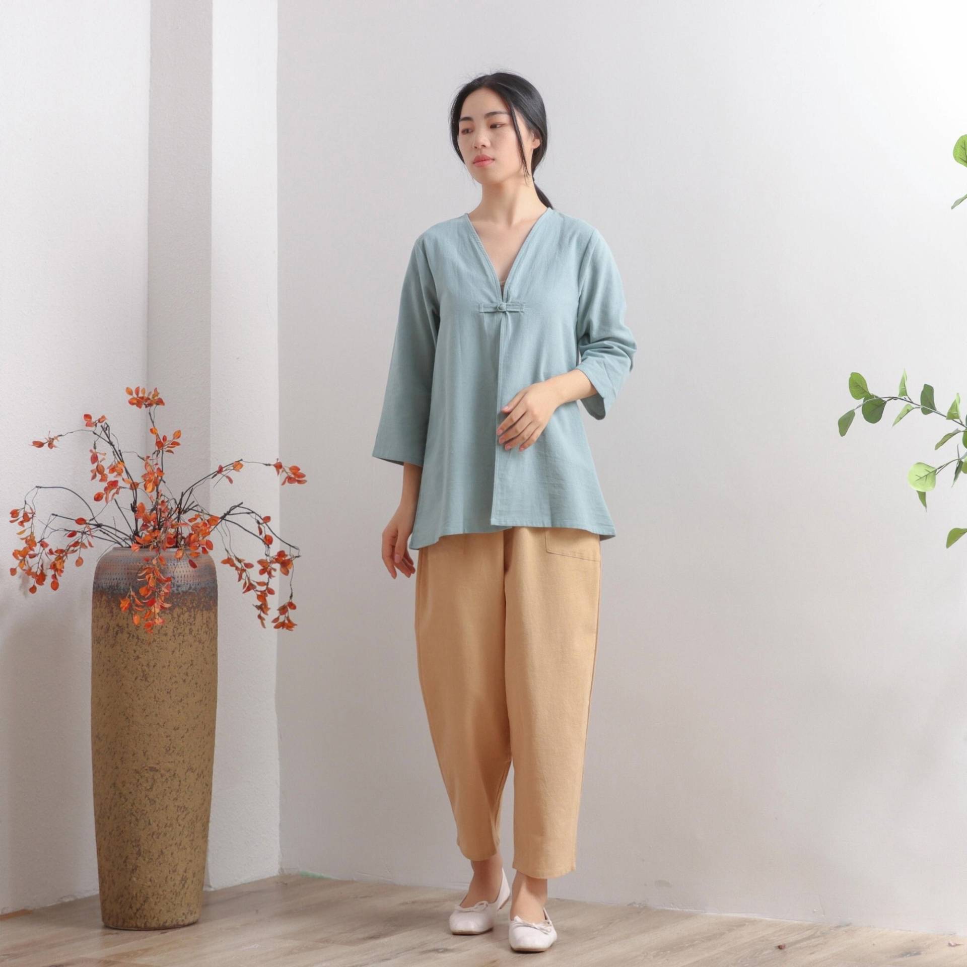 Baumwolle Kurzmantel Damen Tops Cardigan Long Sleeves Bluse Casual Loose Kimono Personalisiertes Shirt Top Plus Size Kleidung Leinen von CharmWoodSigns
