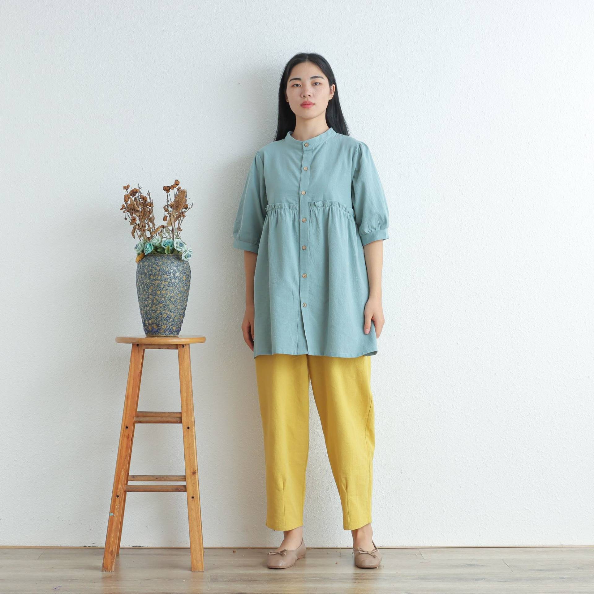 Sommer Baumwoll Tops Damen Shirt Buttons Halbärmelige Bluse Casual Loose Kimono Personalisiertes Top Plus Size Kleidung Leinen von CharmWoodSigns