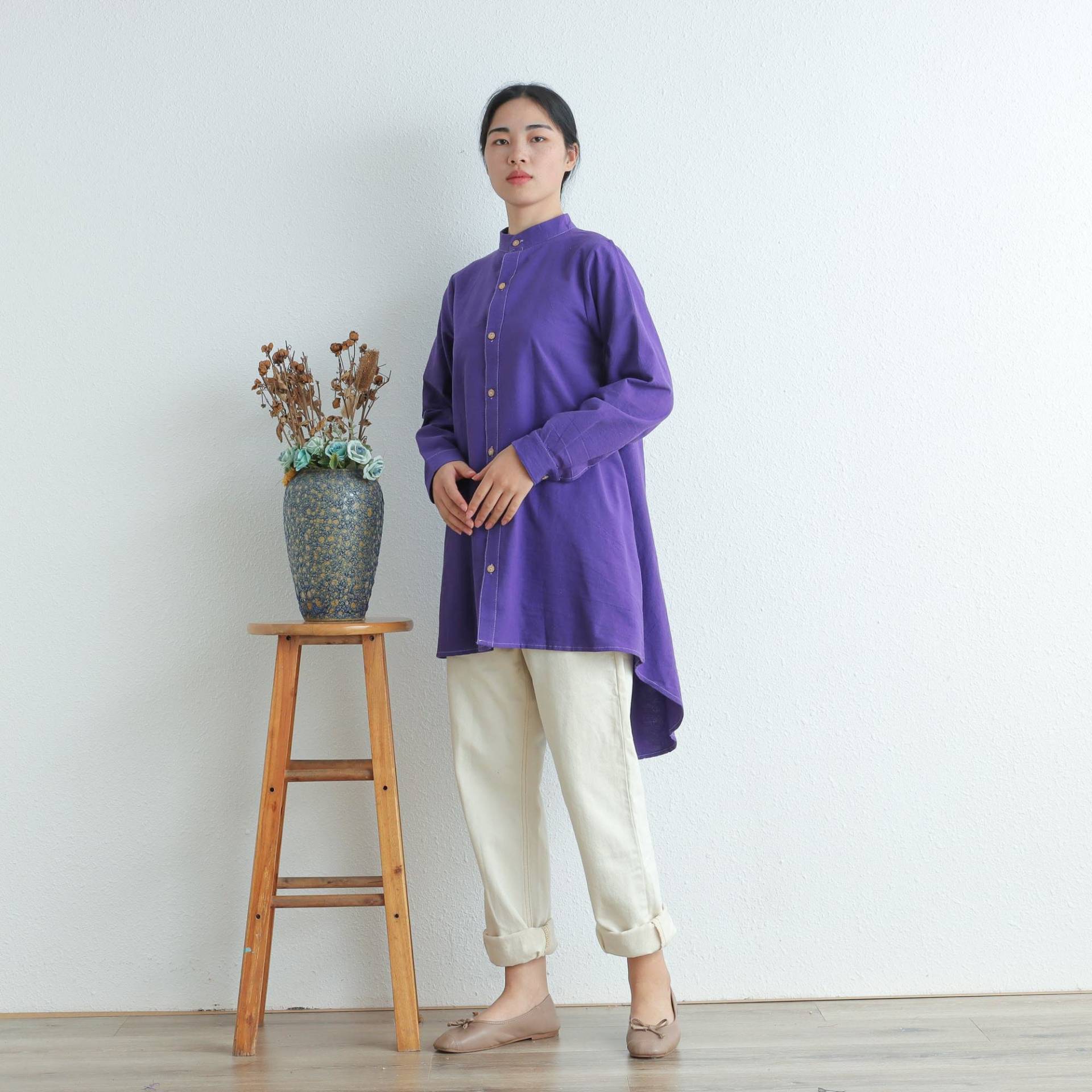 Sommer Baumwoll Tops Damen Shirt Knöpfe Langärmelige Bluse Casual Loose Kimono Personalisiertes Top Plus Size Kleidung Leinen von CharmWoodSigns