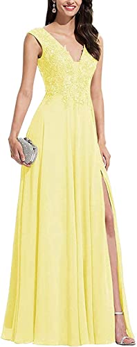 Charmant Braut Abendkleider Spitzenkleider Lang Ballkleider Chiffon Summer 50 Jahr Festlichkleider A-linie-48-Gelb von Charmant Braut