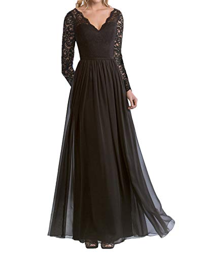 Charmant Braut Spitze Langarm Abendkleider Ballkleider Brautmutterkleider Festlichkleider Jugendweihe Kleider Lang-44-Schwarz von Charmant Braut