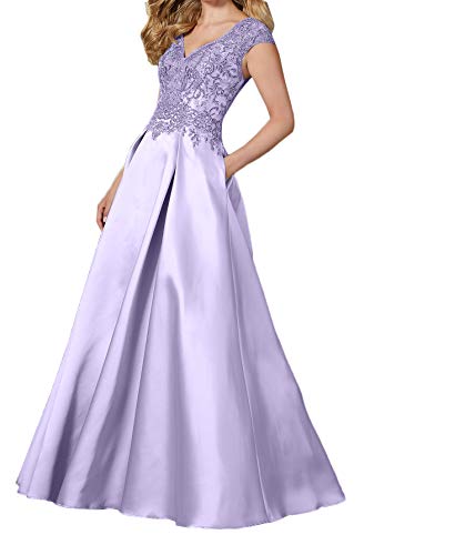 Charmant Damen Kurzarm Satin Abendkleider Ballkleider Brautmutterkleider mit Pailletten Perlen 2020 Neu Hochweritig Partykleider-50 Lilac von Charmant Braut