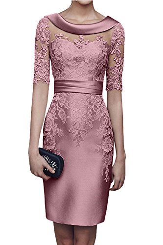 Charmant Damen 2018 Champagner Satin Abendkleider Partykleider Ballkleider Langarm Knielang Festlich Kleider -34 Alt Rosa von CHARMANT BRAUT