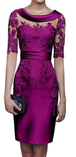 Charmant Damen 2018 Champagner Satin Abendkleider Partykleider Ballkleider Langarm Knielang Festlich Kleider -36 Fuchsia von CHARMANT BRAUT