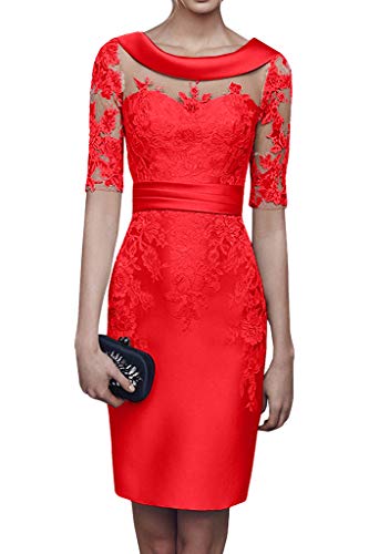 Charmant Damen 2018 Champagner Satin Abendkleider Partykleider Ballkleider Langarm Knielang Festlich Kleider -36 Rot von Charmant Damen