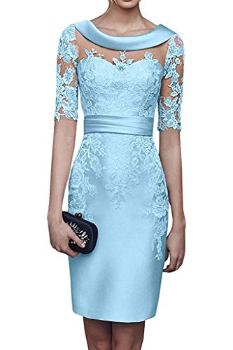 Charmant Damen 2018 Champagner Satin Abendkleider Partykleider Ballkleider Langarm Knielang Festlich Kleider -38 Blau von CHARMANT BRAUT
