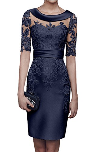 Charmant Damen 2018 Champagner Satin Abendkleider Partykleider Ballkleider Langarm Knielang Festlich Kleider -38 Navy Blau von Charmant Damen