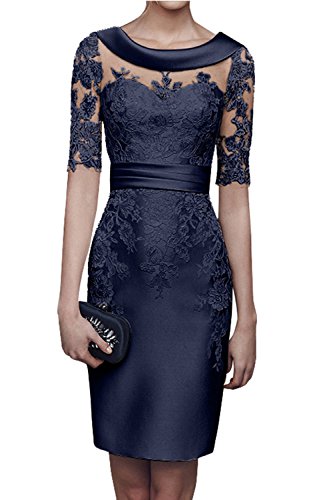 Charmant Damen 2018 Champagner Satin Abendkleider Partykleider Ballkleider Langarm Knielang Festlich Kleider -44 Navy Blau von Charmant Damen