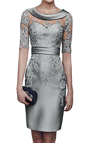 Charmant Damen 2018 Champagner Satin Abendkleider Partykleider Ballkleider Langarm Knielang Festlich Kleider -44 Silber von Charmant Damen