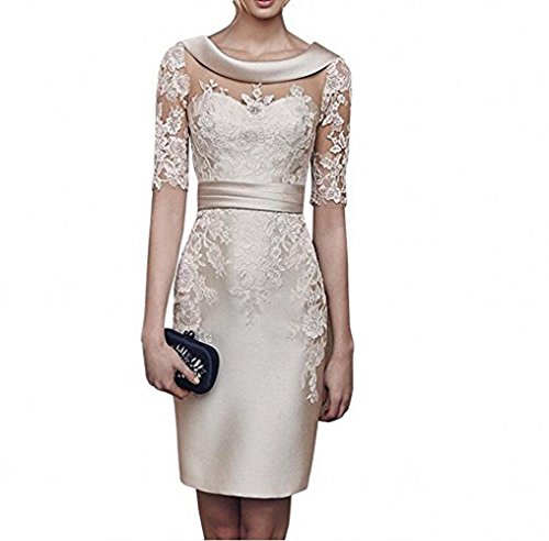 Charmant Damen 2018 Hell Champagner Satin Abendkleider Partykleider Ballkleider Langarm Knielang Festlich Kleider -36 Hell Champagner von CHARMANT BRAUT