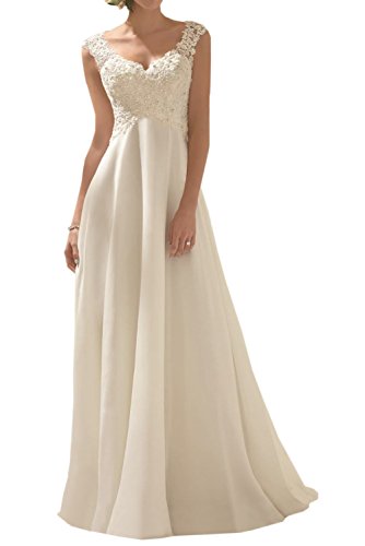 Charmant Damen 2018 Weiss Spitze Hochzeitskleider Brautkleider Brautmode Abendkleider Lang Chiffon Rock-42 Elfenbein von Charmant Damen