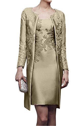 Charmant Damen 2019 Neu Dunkel Champagner Satin Abendkleider Partykleider Ballkleider mit lang Bolero Knie-lang -40 Dunkel Champagner von Charmant Damen