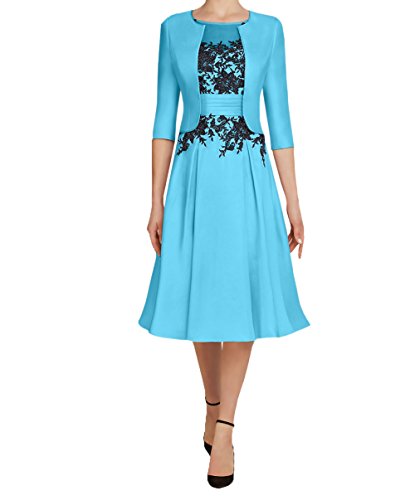 Charmant Damen 2020 Neu Knielang Kurzes Brautmutterkleider Abendkleider Partykleider mit 3/4 Langarm Bolero Festlichkleider-36 Blau von Charmant Damen