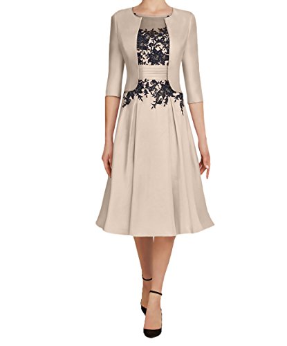 Charmant Damen 2020 Neu Knielang Kurzes Brautmutterkleider Abendkleider Partykleider mit 3/4 Langarm Bolero Festlichkleider-46 Champagner von Charmant Damen