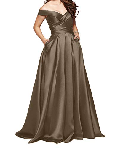 Charmant Damen Braun Satin Kurzarm Abendkleider Partykleider Promkleider Lang A-Linie Rock Festlichkleider Neu-38 Braun von Charmant Damen