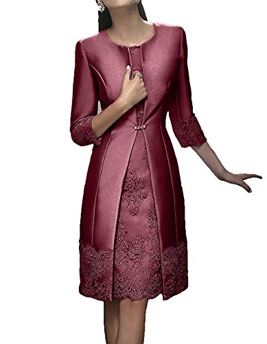 Charmant Damen Burgundy Elegant Langarm Knielang Abendkleider Brautmutterkleider Ballkleider Kurz festlichkleider-36 Burgundy von Charmant Damen