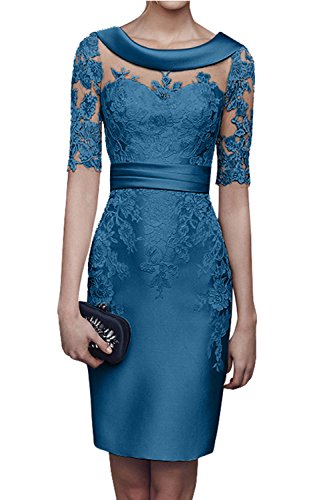 Charmant Damen Damen 2018 Champagner Satin Abendkleider Partykleider Ballkleider Langarm Knielang Festlich Kleider -36 Dunkel Blau von CHARMANT BRAUT