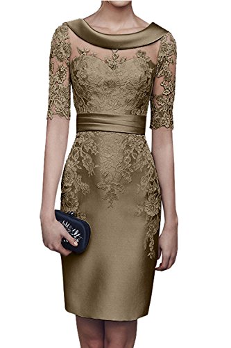 Charmant Damen Damen 2018 Champagner Satin Abendkleider Partykleider Ballkleider Langarm Knielang Festlich Kleider -38 Dunkel Champagner von CHARMANT BRAUT
