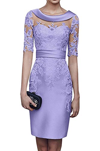 Charmant Damen Damen 2018 Champagner Satin Abendkleider Partykleider Ballkleider Langarm Knielang Festlich Kleider -44 Lilac von Charmant Damen