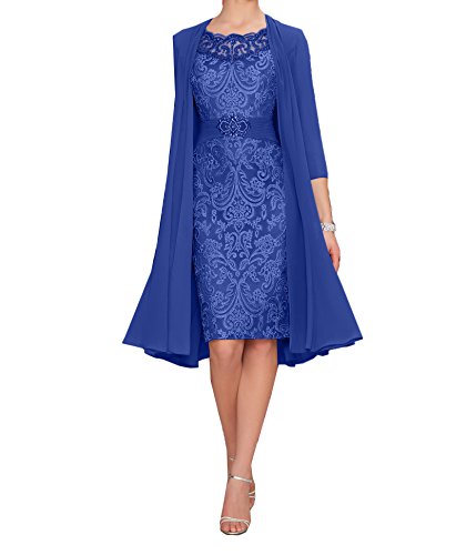Charmant Damen Damen Elegant Royal Blau Chiffon Abendkleider Brautmutterkleider Partykleider Knielang mit Langarm Bolero-38 Royal Blau von Charmant Damen