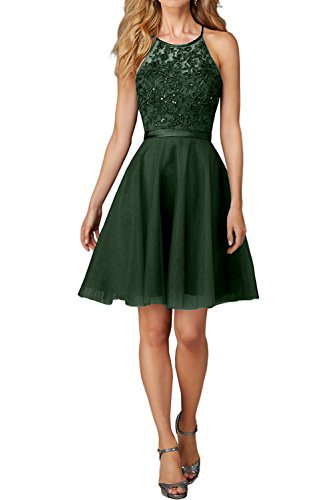 Charmant Damen Damen Kurz Abendkleider Ballkleider mit Spitze Festlich Kleider Mini Promkleider Jugendweihe kleid-32 Dunkel Gruen von Charmant Damen