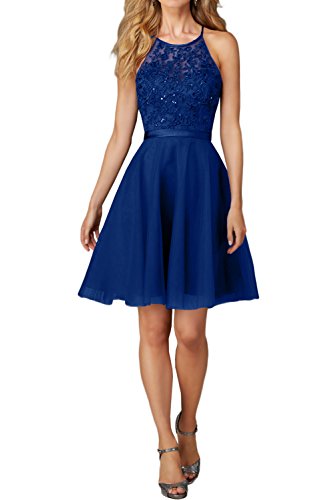 Charmant Damen Damen Kurz Abendkleider Ballkleider mit Spitze Festlich Kleider Mini Promkleider Jugendweihe kleid-34 Dunkel Royal Blau von Charmant Damen