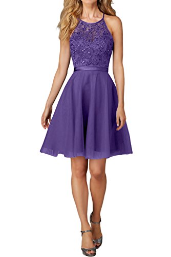 Charmant Damen Damen Kurz Abendkleider Ballkleider mit Spitze Festlich Kleider Mini Promkleider Jugendweihe kleid-36 Flieder von CHARMANT BRAUT