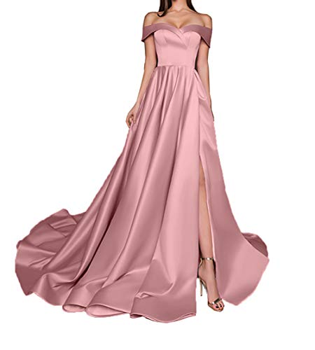 Charmant Damen Einfach Satin Langes Abendkleider Ballkleider Brautjungfernkleider Partykleider A-Linie Rock -32 Rosa von Charmant Damen