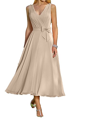 Charmant Damen Elegant Champagner Chiffon Abendkleider Brautmutterkleider Partykleider Knielang Tanzenkleider-38 Champagner von Charmant Damen