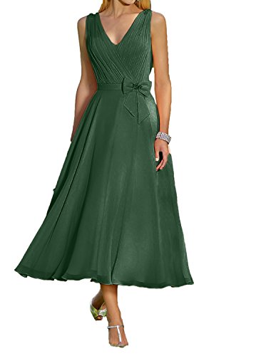 Charmant Damen Elegant Dunkel Gruen Chiffon Abendkleider Brautmutterkleider Partykleider Knielang Tanzenkleider-42 Dunkel Gruen von Charmant Damen