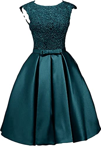 Charmant Damen Festlich Kurz Spitze Satin Abendkleider Partykleider Cocktailkleider Ballkleider Knie-lang A-Linie Rock -38 Tinte Blau von Charmant Damen