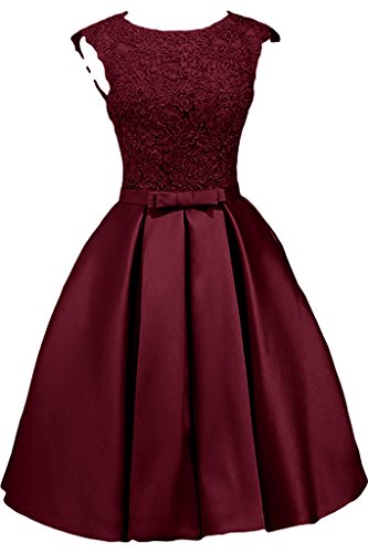 Charmant Damen Festlich Kurz Spitze Satin Abendkleider Partykleider Cocktailkleider Ballkleider Knie-lang A-Linie Rock -42 Burgundy von Charmant Damen