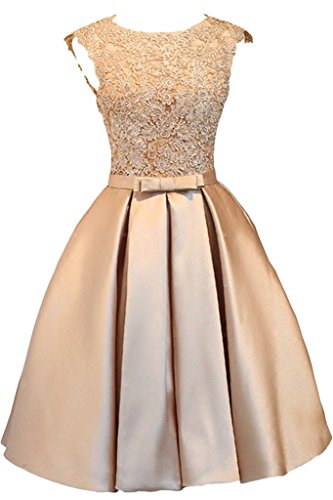 Charmant Damen Festlich Kurz Spitze Satin Abendkleider Partykleider Cocktailkleider Ballkleider Knie-lang A-Linie Rock -42 Champagner von Charmant Damen