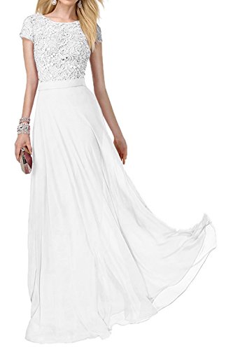 Charmant Damen Festlich Weiss Spitze Kurzarm Abendkleider Promkleider Ballkleider Abiballkleider Lang-38 Weiss von Charmant Damen