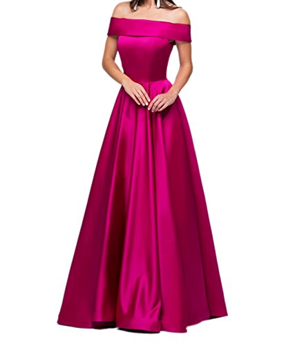 Charmant Damen Fuchsia Kurzarm Satin Abendkleider Brautjungfernkleider Promkleider Lang A-Linie Rock-50 Fuchsia von Charmant Damen