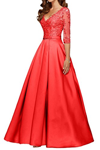 Charmant Damen Glamour Spitze Langarm Hundkragen Lang Abendkleider Ballkleider Partykleider Satin neu-34 Rot von CHARMANT BRAUT