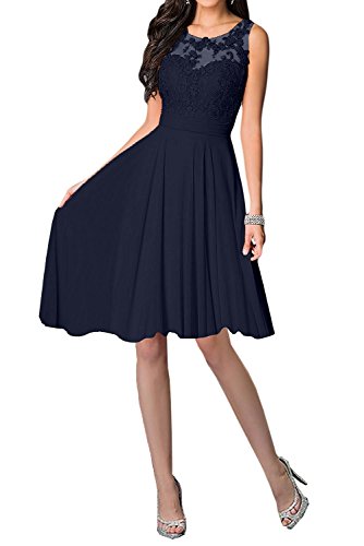 Charmant Damen Herrlich Chiffon Abendkleider Partykleider Abschlussballkleider Knielang Kurz Jugendweihe Kleider -38 Navy Blau von Charmant Damen