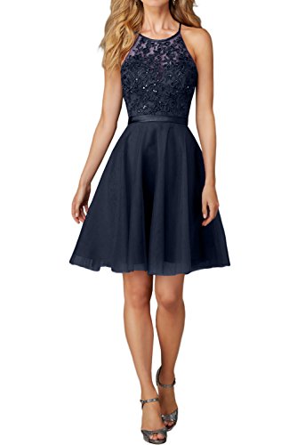 Charmant Damen Kurz Abendkleider Ballkleider mit Spitze Festlich Kleider Mini Promkleider Jugendweihe kleid-32 Navy Blau von Charmant Damen