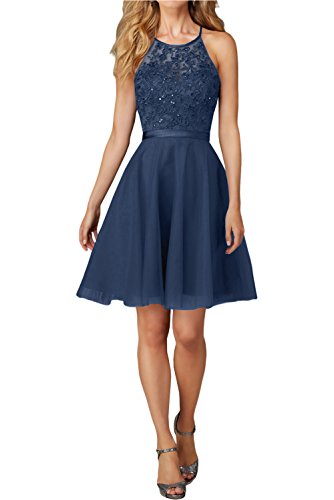 Charmant Damen Kurz Abendkleider Ballkleider mit Spitze Festlich Kleider Mini Promkleider Jugendweihe kleid-34 Dunkel Blau von CHARMANT BRAUT