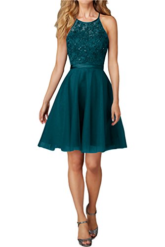 Charmant Damen Kurz Abendkleider Ballkleider mit Spitze Festlich Kleider Mini Promkleider Jugendweihe kleid-38 Tinte Blau von Charmant Damen