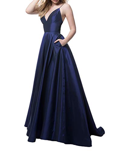 Charmant Damen Spaghetti-Traeger Abendkleider Ballkleider Festlichkleider Promkleider Lang A-Linie -44 Navy Blau von Charmant Damen