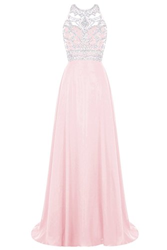 Charmant Damen Wunderschoen Chiffon Steine Abendkleider Promkleider Abschlussballkleider lang A-Linie Neuheit -44 Hell Rosa von Charmant Damen