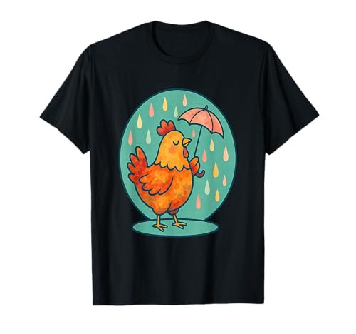 Süßes Huhn im Regen mit Regenschirm T-Shirt Süßes Huhn im Regen mit Regenschirm T-Shirt von Charmantes Huhn mit Regenschirm