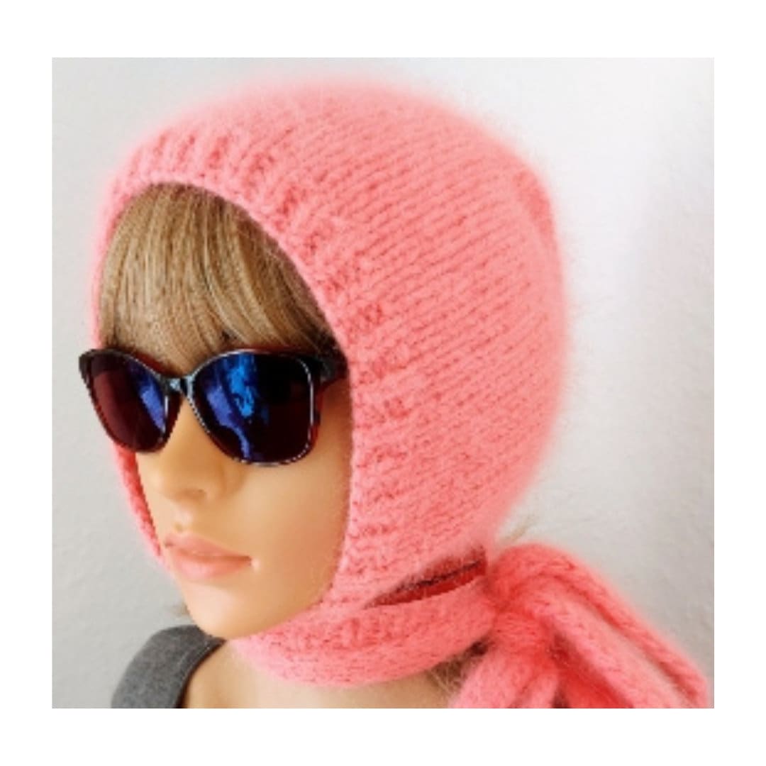 Aviator Bonnet, Hand Knitted Angora Hood With Ties, Beanie Hats, Knitted Wool Hat, Gifts, Womens Christmas Gifts von CharmeStrickmode