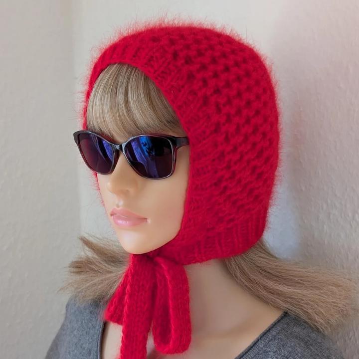 Aviator Bonnet, Hand Knitted Angora Hood With Ties, Beanie Hats, Knitted Wool Hat, Womens Christmas Gifts, Gifts von CharmeStrickmode