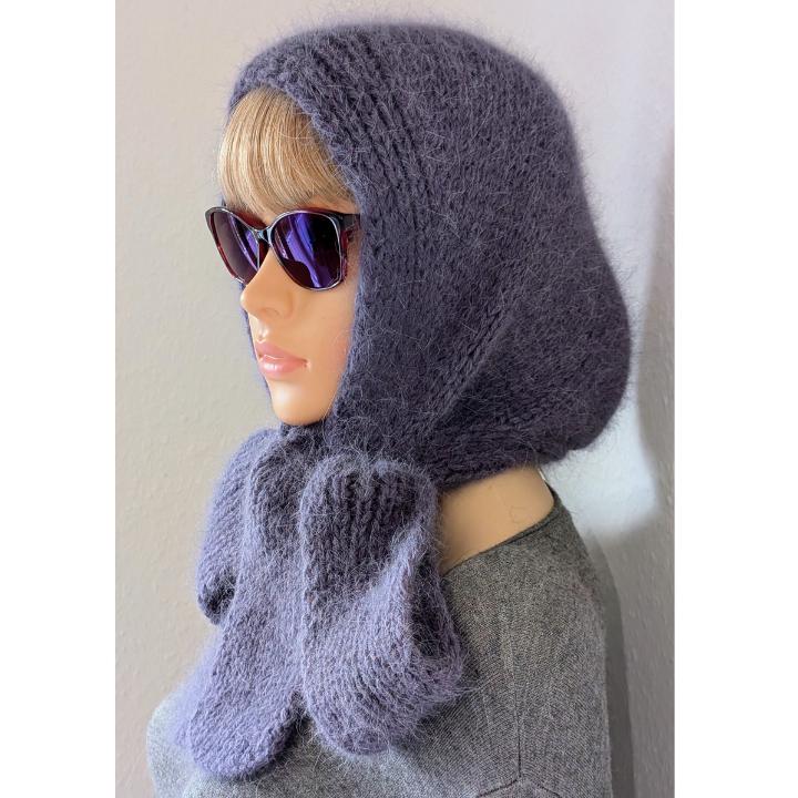 Hand Knitted Angora Hood-Bonnet-Scarf, Hood With Ties, Knitted Women Bonnet, Aviator Hood, Christmas Gifts von CharmeStrickmode